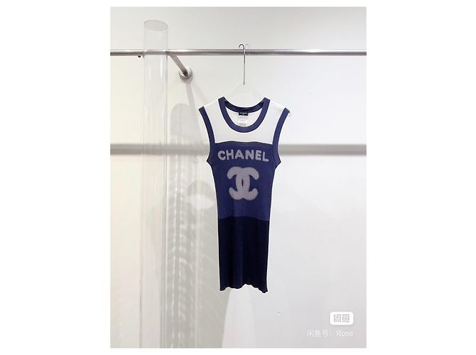 Top Chanel de algodón azul marino talla 40 Multicolor