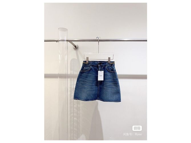 Gonna in denim Céline blu Arc de Triomphe Multicolore