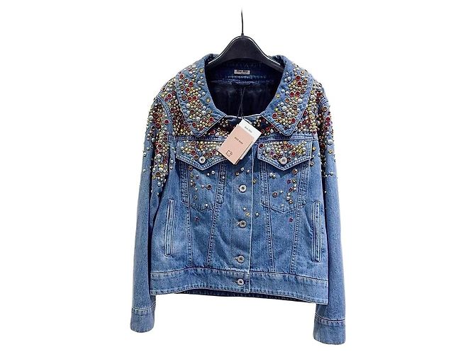 Jaqueta jeans Miu Miu azul com cristais Multicor