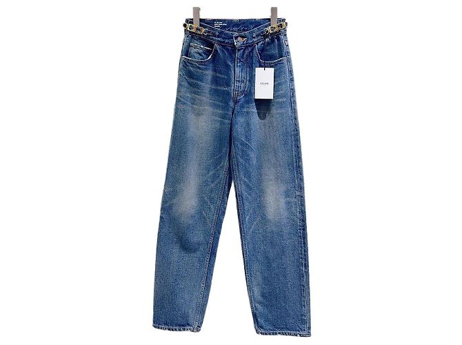 Céline Blue Denim Jeans Arc de Triomphe Buckle