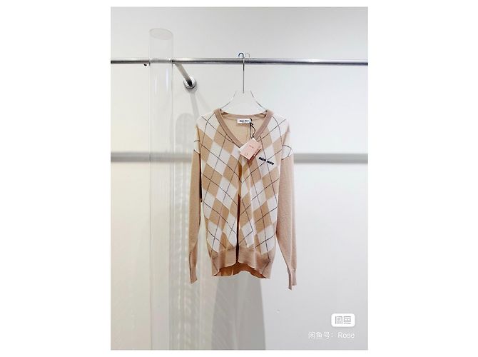 Miu Miu Strickpullover aus Wolle Beige Mehrfarben