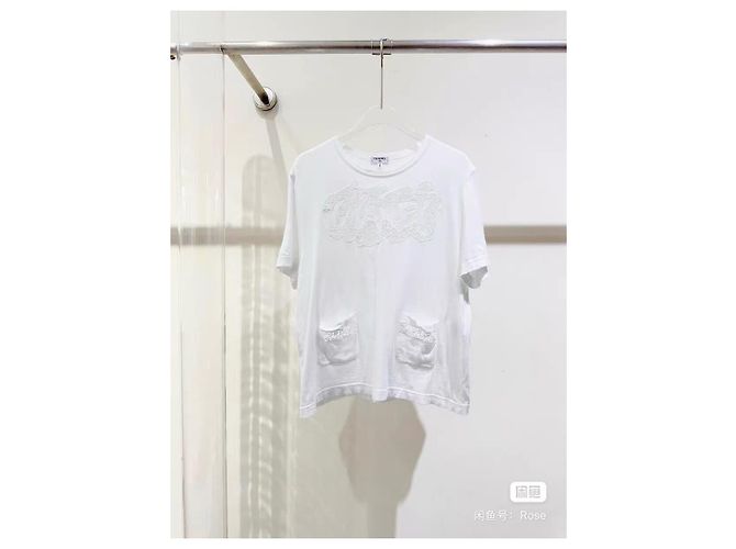 Top Chanel de algodón blanco talla 40 Multicolor