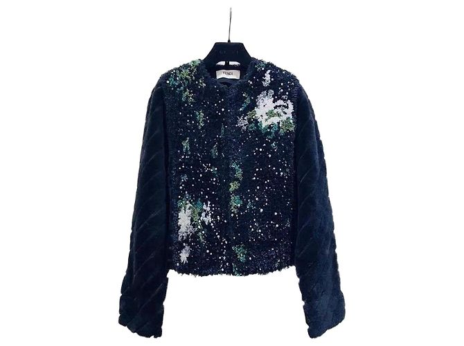Jaqueta Fendi de algodão azul com strass Multicor