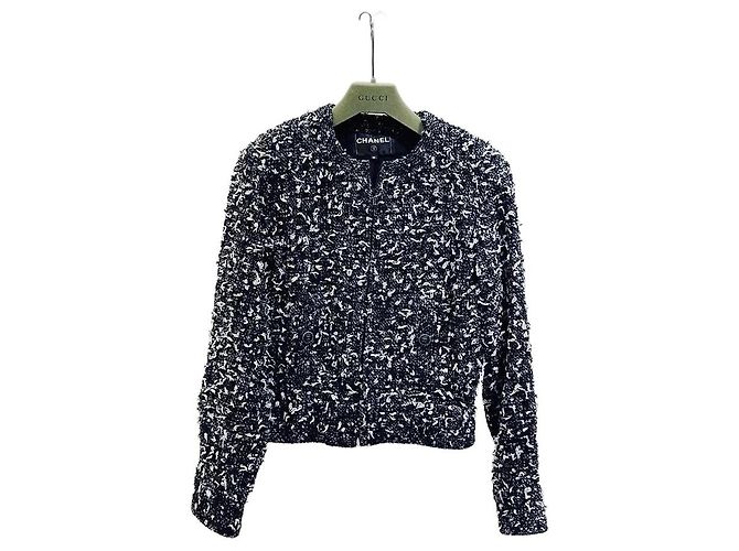 Chanel Black Tweed Jacket Snowflake Jacquard Size 36 Multiple colors