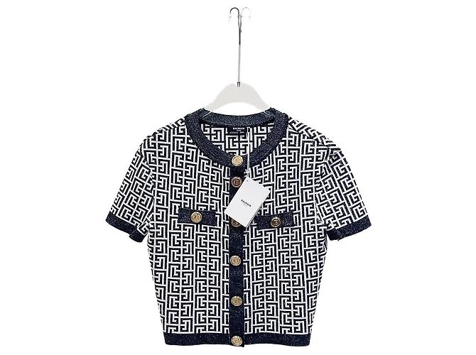 Balmain Strickpullover aus Wolle schwarz mit Allover-Print