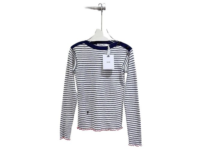 Top Dior Navy de Algodón con Detalle de Botón Estrella Multicolor