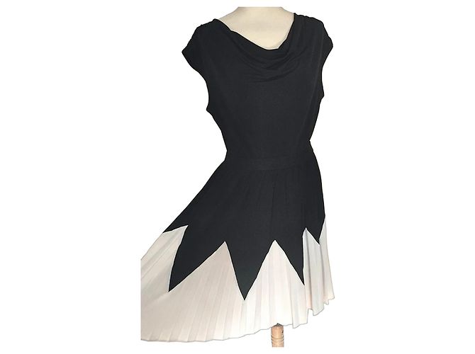 Alain Manoukian Manoukian Vestido Drapeado de Noite Preppy Preto Branco