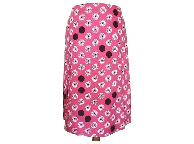 Johnnie Boden Boden Saia Midi Rosa de Flores e Bolinhas Marrom Branco