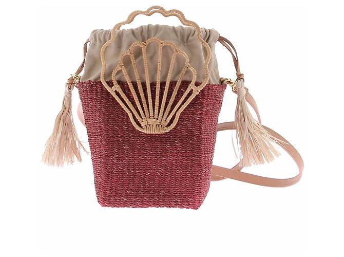 Autre Marque Pequena mala de ráfia rosa