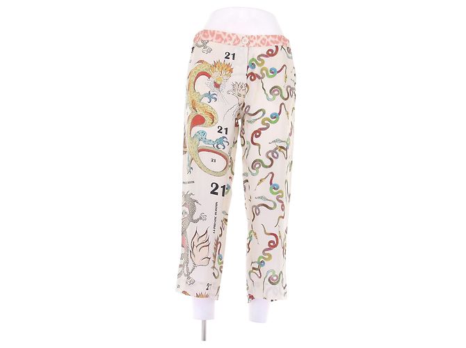 La Prestic Ouiston Calças de seda brancas estampadas Branco