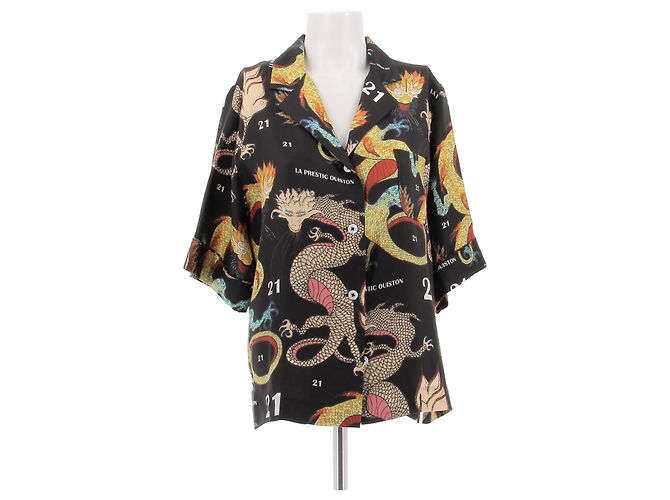La Prestic Ouiston Camicia in seta nera stampata Nero