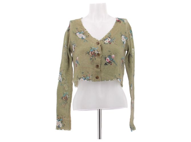 R13 Cardigan vert olive à fleurs