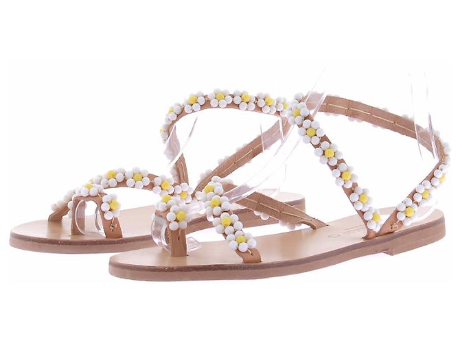 Autre Marque Sandali con perle e fiori Marrone
