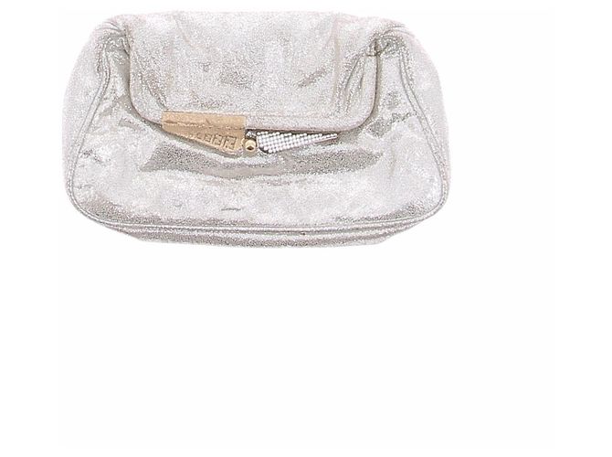 Fendi Silver Leather Clutch Silvery