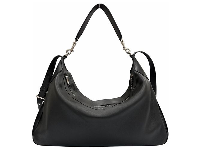 Céline Celine 11177 Bolsa de Ombro Large Strap em couro de bezerro grão macio Preto
