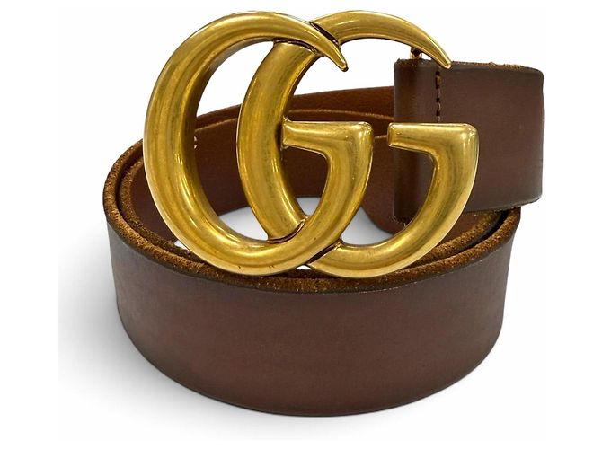 Gucci Leather Double G Buckle Belt Brown