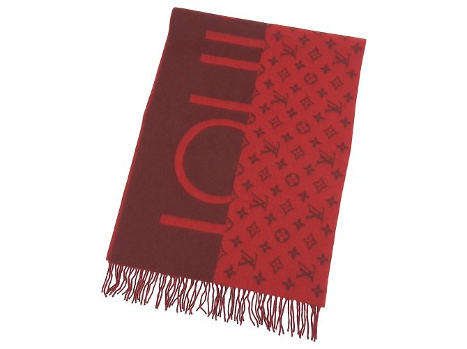 Bufanda Stole de Cachemira con Flecos Louis Vuitton Castaño Roja