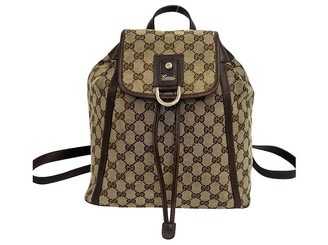 Gucci Abbey GG Canvas Leather Backpack Brown
