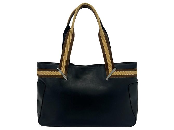 Mini sac cabas en cuir GUCCI Sherry Line Marron Noir Beige