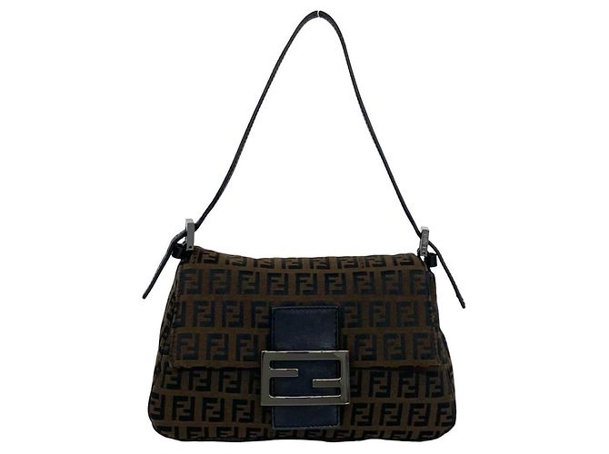 Sac à main Fendi Zucchino FF Pattern Marron Noir