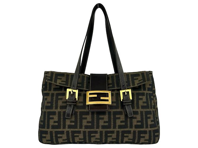 FENDI Vintage Zucca FF Pattern Handbag Brown Black