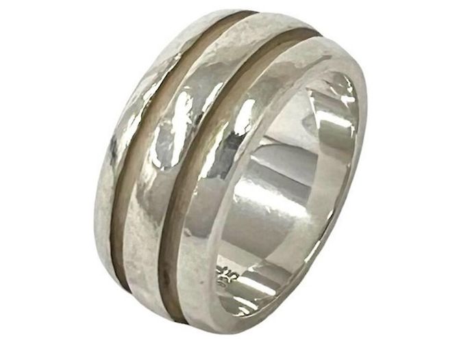 Autre Marque Anello Tiffany Vintage Grooved Double Line Band Ring Argento