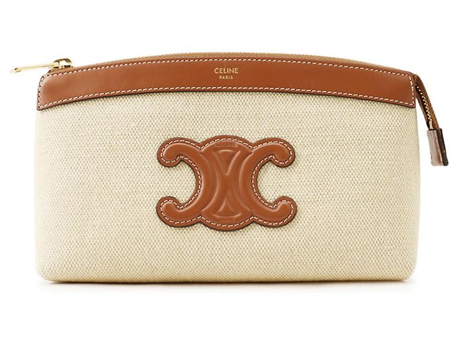 Céline Celine Triomphe Canvas Handtasche Pouch Beige