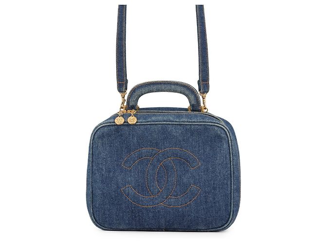 Vanity Sac Chanel Coco Mark en denim bleu