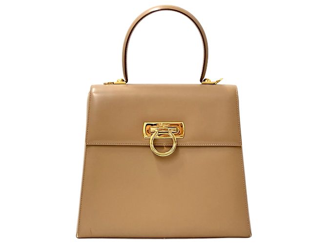 Gancini Bolsa de couro bege Salvatore Ferragamo