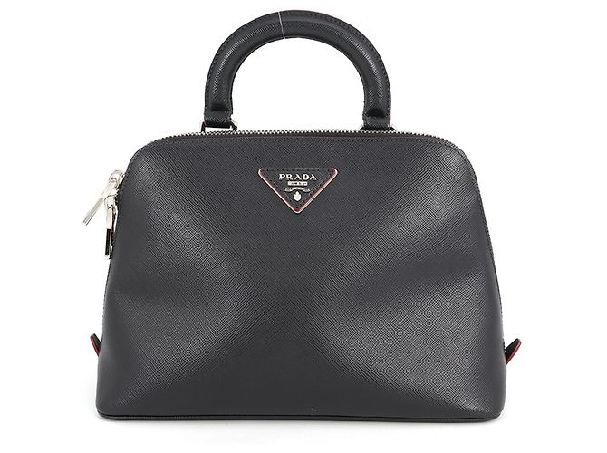 Sac à main Prada en cuir Saffiano Noir Rouge
