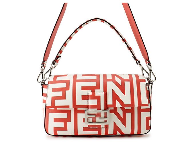 Borsa Fendi Baguette Medium Bianco Rosso