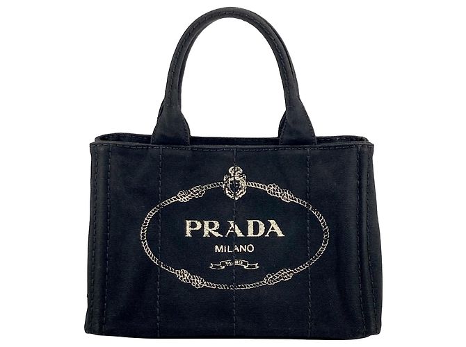 Borsa Tote Prada Small Canvas Canapa Logo Nera Nero