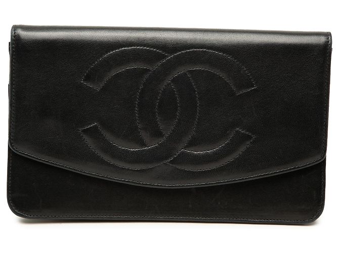 Chanel Black CC Lambskin Stitched Flap Long Wallet