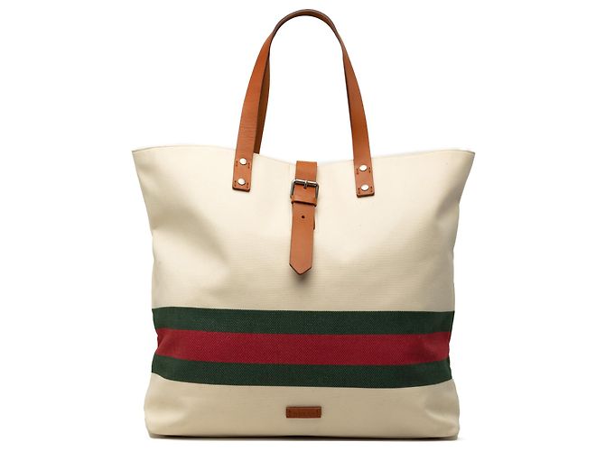 Tote Gucci em lona Web castanha Marrom Bege