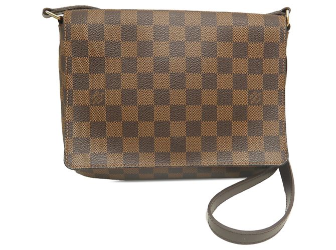 Louis Vuitton Brown Damier Ebene Musette Tango Long Strap Marrone