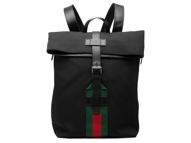 Gucci Black Canvas Techno Web Fold Over Backpack