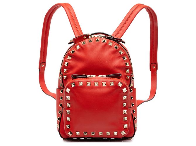 Valentino Red Mini Calfskin Rockstud Backpack