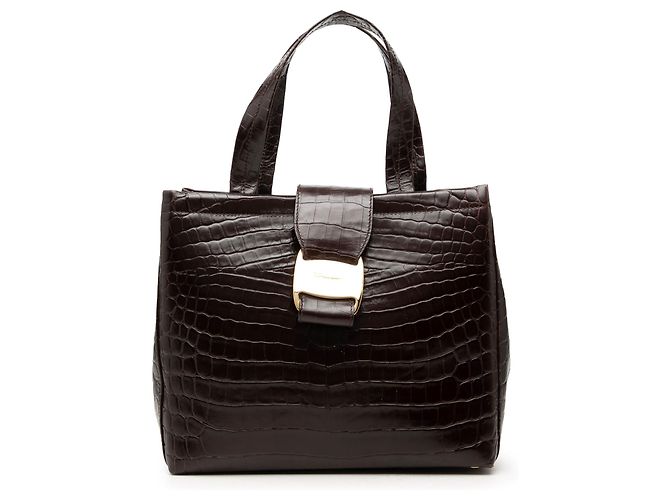 Salvatore Ferragamo Bolsa Ferragamo Vara Bow em couro com relevo de crocodilo marrom