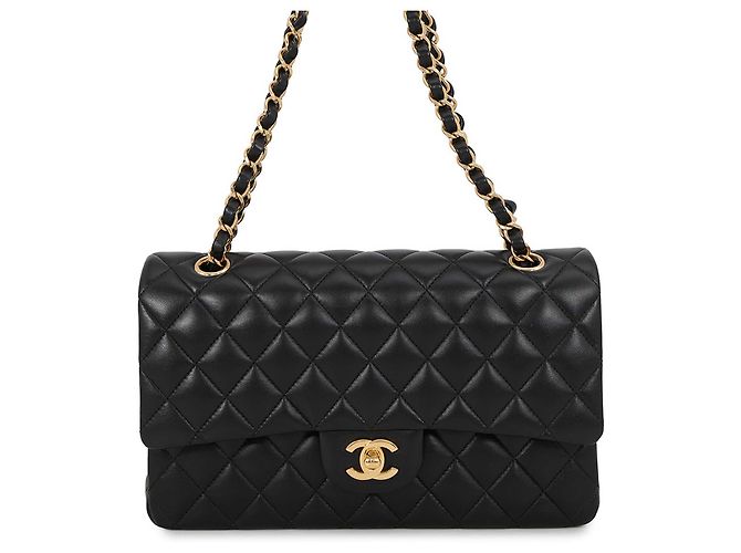 Chanel Black Medium Classic Lambskin Double Flap Noir