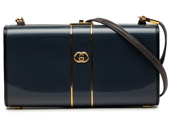 Bolso bandolera Gucci de charol azul con cierre Interlocking G Azul marino
