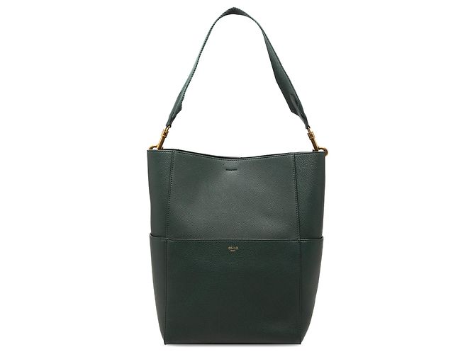 Céline Borsa a secchiello Seau Sangle Celine Verde Medium in pelle di vitello grana morbida Verde scuro