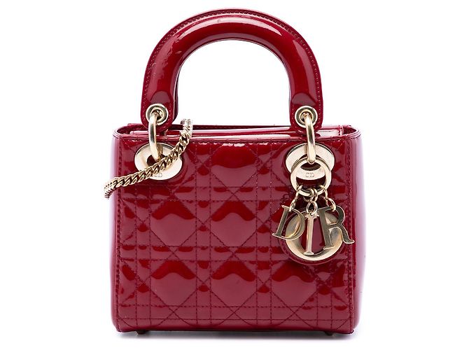 Dior Red Mini Patent Cannage Lady Dior Rouge Bordeaux