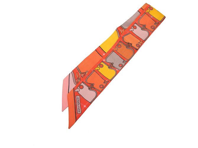 Lenço Twilly de seda Hermès Orange Camails Laranja