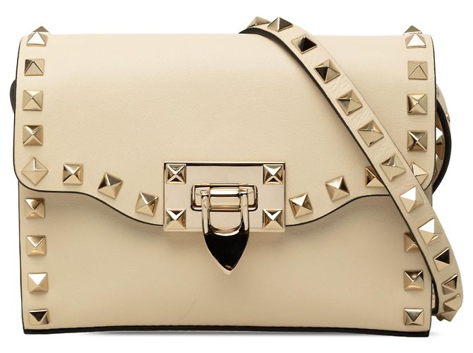 Valentino Mini Borsa a Tracolla Rockstud in Pelle Bianca Bianco Crudo