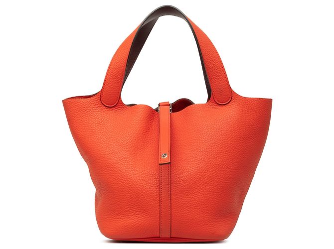 Hermès Orange Clemence and Swift Picotin Lock 18 Eclat Laranja