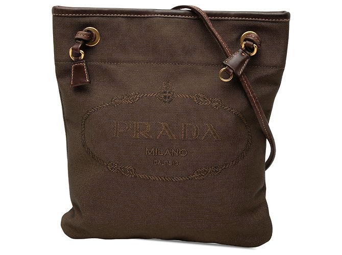 Prada Borsa a tracolla in tela Canapa logo marrone Marrone scuro