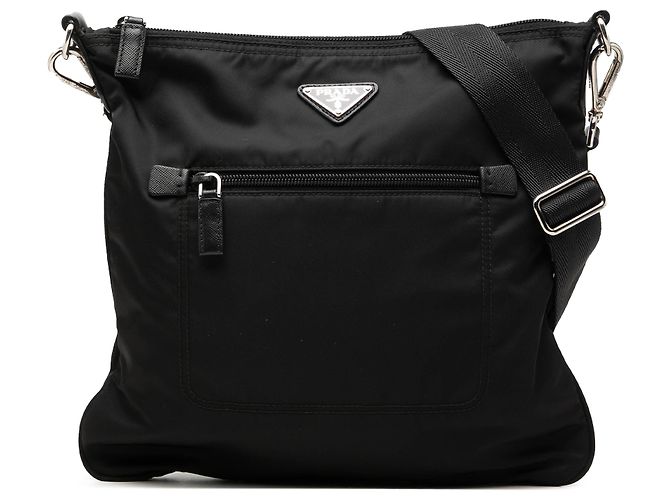 Borsa a tracolla Prada in Tessuto nera con zip Nero