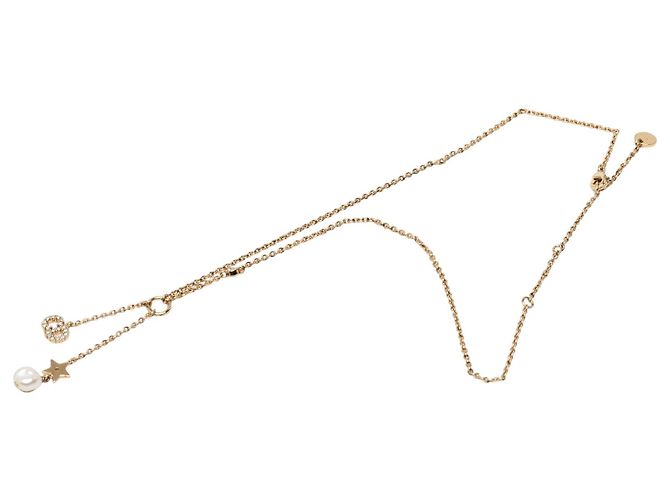 Autre Marque Collana lunga Dior Gold placcata oro con strass e perle sintetiche CD Tribal D'oro