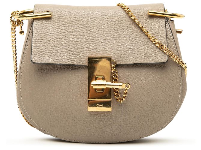Chloé Mini Bolsa Tiracolo Drew em Pele de Cordeiro Grão Castanho Marrom Taupe