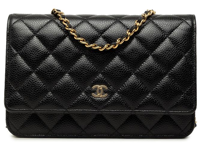 Chanel Black CC Quilted Caviar Wallet on Chain Noir